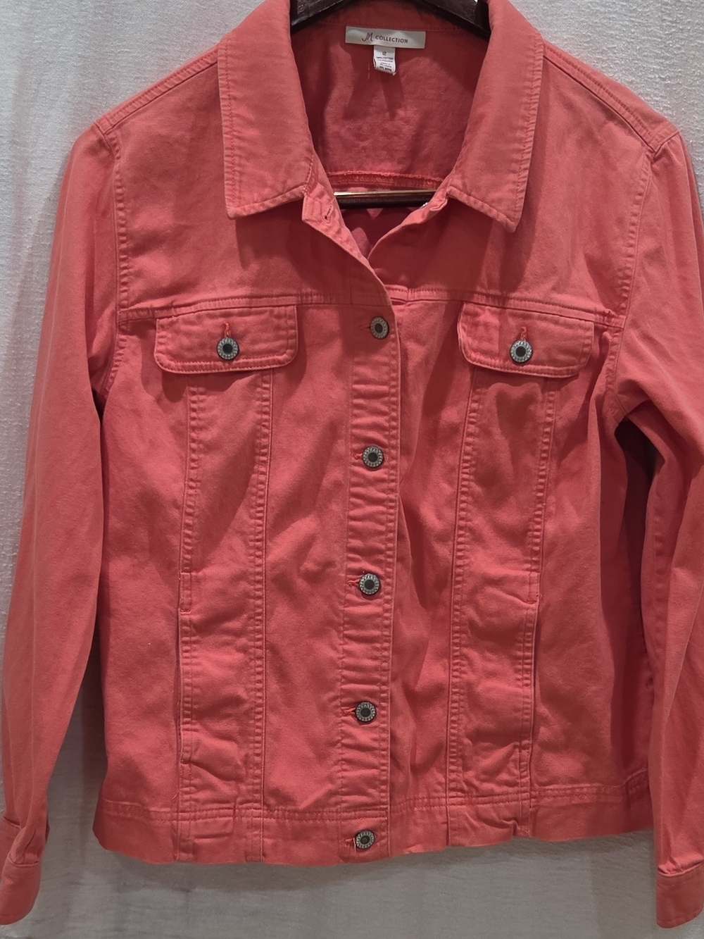 JM Collection Coral Pink Cotton Jean Jacket